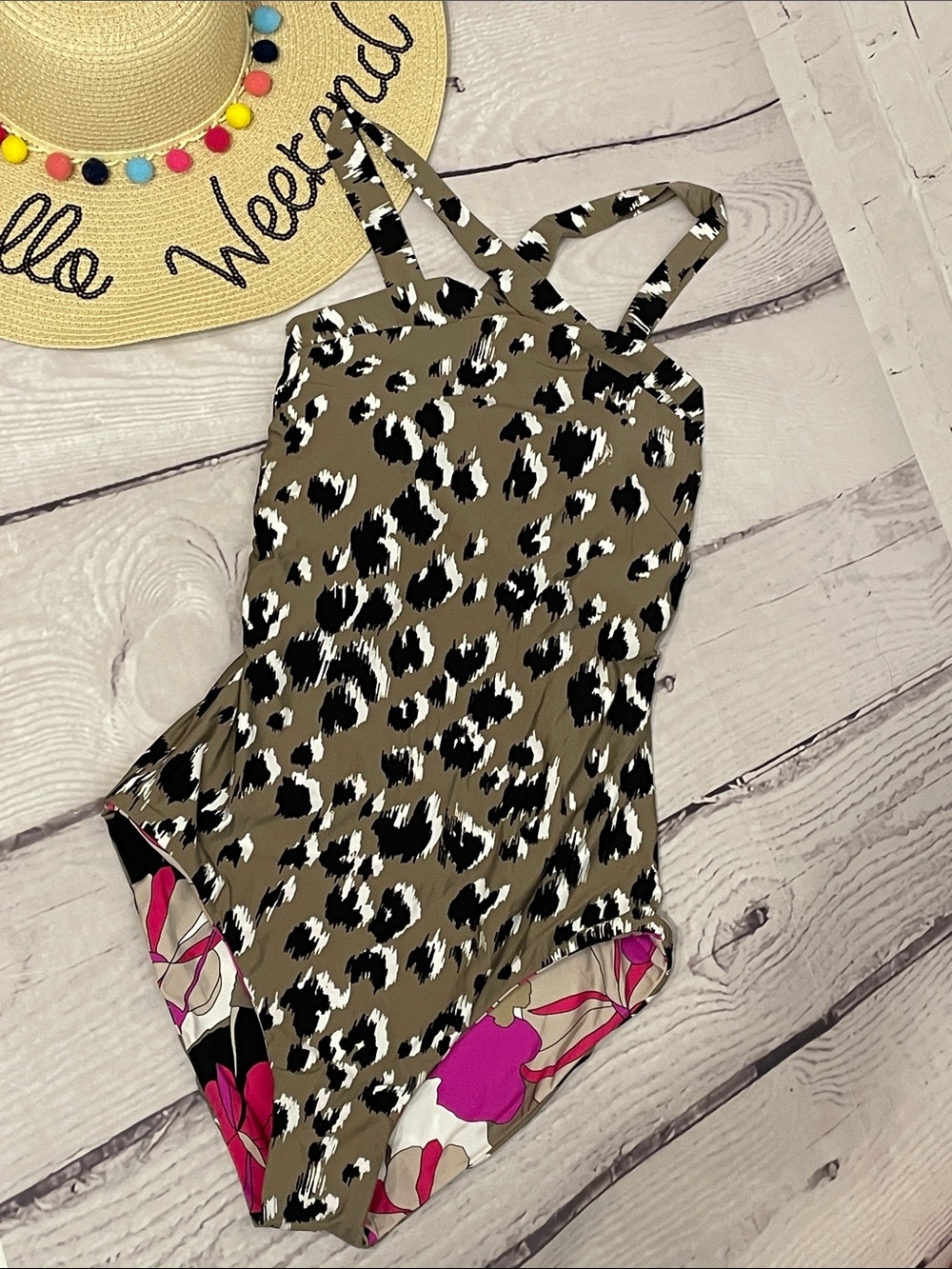 Trina Turk Brand New Reversible Leopard Print One-Piece Swimsuit Size 10